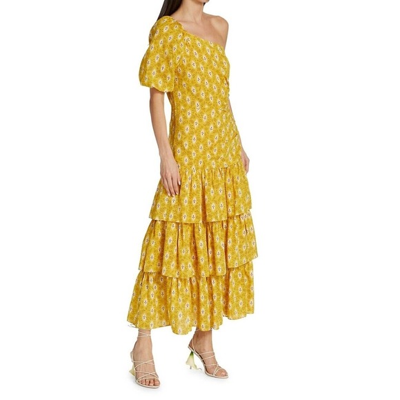 Veronica Beard $798 Virginia Sun Multi Floral Tiered One Shoulder Maxi dress Sz8 - Picture 12 of 16